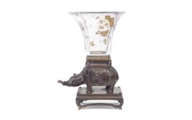 A RARE 19TH CENTURY BACCARAT BRONZE AND GILDED GLASS ELEPHANT VASE