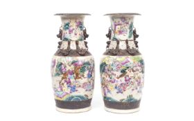 A PAIR OF LATE 19TH / EARLY 20TH CENTURY CHINESE CRACKLE GLAZED PORCELAIN VASES