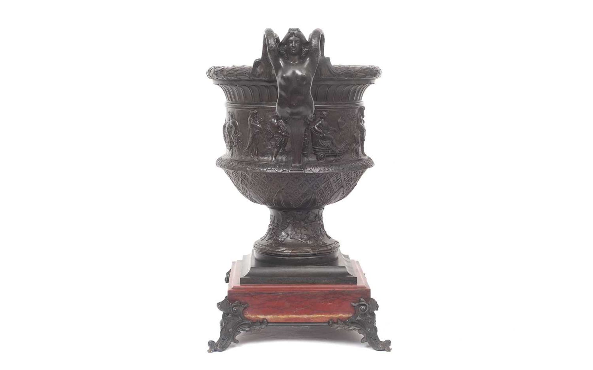 A LARGE 19TH CENTURY BRONZE AND ROUGE MARBLE CLASSICAL URN - Image 4 of 6