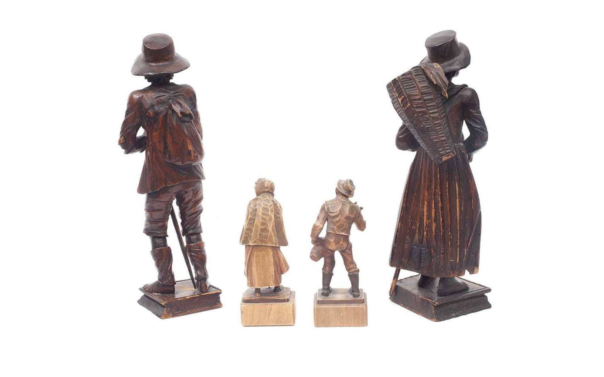 TWO PAIRS OF 19TH CENTURY AUSTRIAN CARVED WOOD FIGURES OF BEGGARS - Image 2 of 2