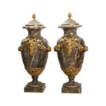 A LARGE PAIR OF LOUIS XVI STYLE MARBLE AND ORMOLU URNS AND COVERS