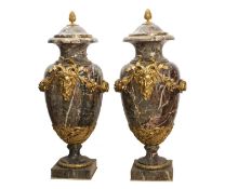 A LARGE PAIR OF LOUIS XVI STYLE MARBLE AND ORMOLU URNS AND COVERS