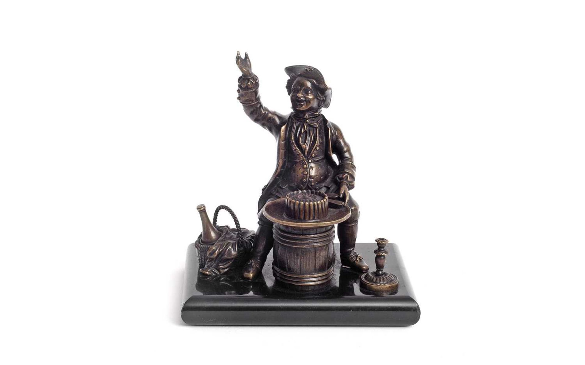 A REGENCY BRONZE PEN HOLDER IN THE FORM OF A JOVIAL GENTLEMAN - Image 2 of 3