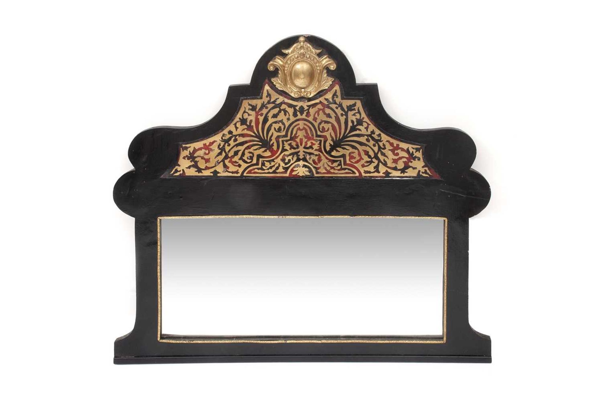 A BOULLE STYLE FAUX TORTOISHELL AND GILT BRONZE MOUNTED WALL MIRROR