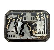 A RARE AND FINE 18TH CENTURY NEAPOLITAN GOLD PIQUE AND MOTHER OF PEARL INLAID BOX