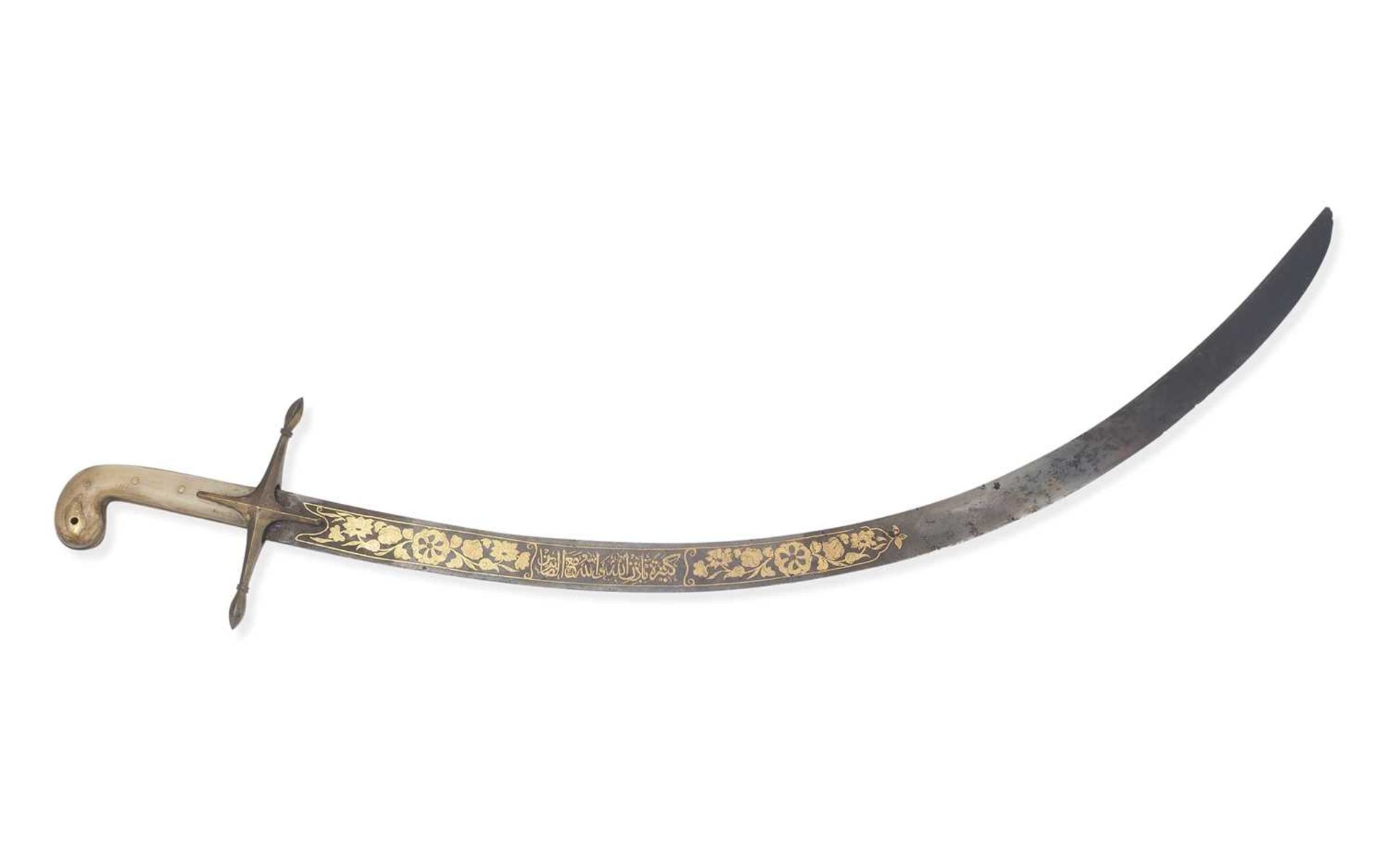 A LATE 18TH / EARLY 19TH CENTURY OTTOMAN (TURKEY) GOLD DAMASCENED SWORD (SHAMSHIR) - Bild 2 aus 5