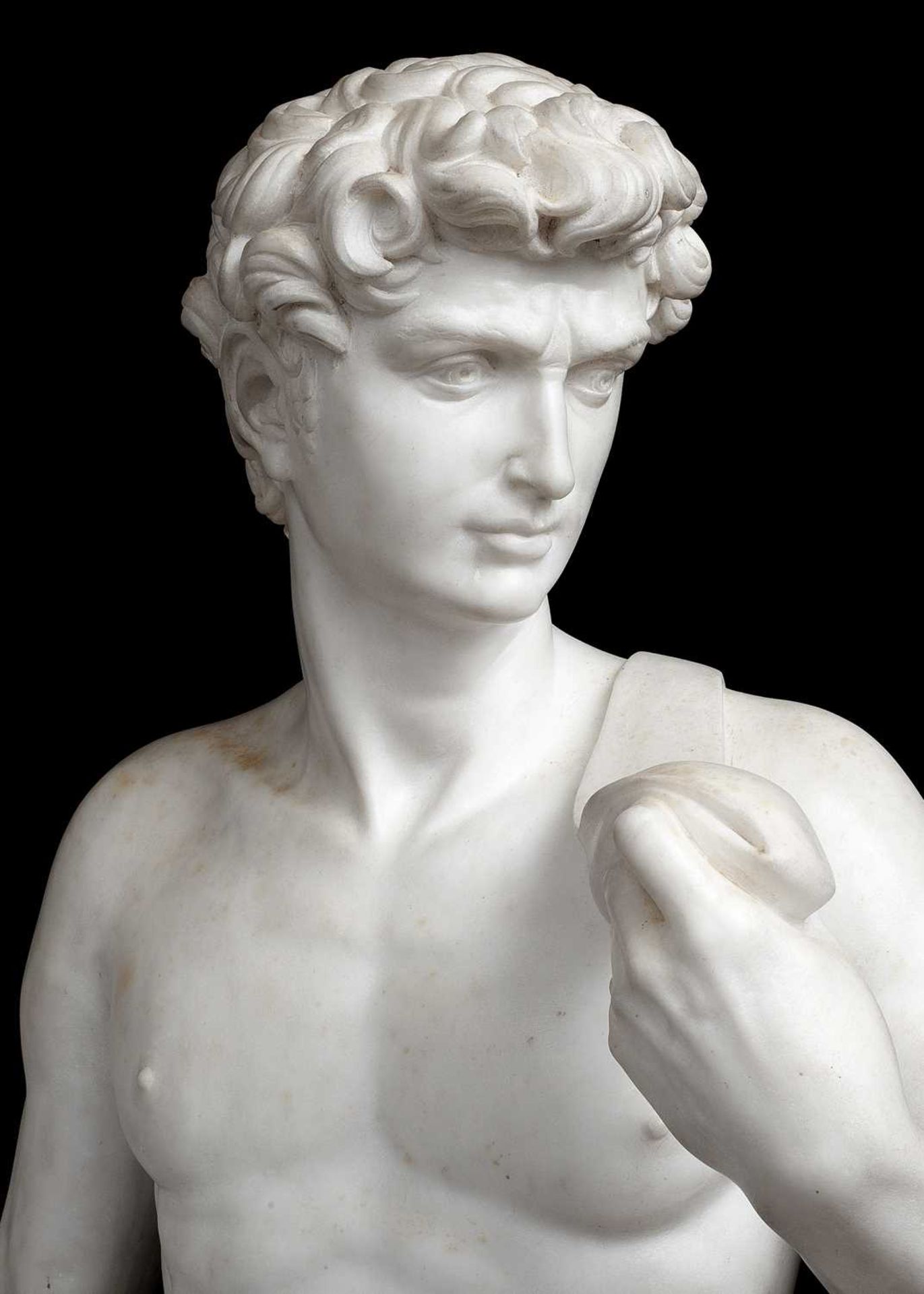 A LARGE 19TH CENTURY ITALIAN MARBLE FIGURE OF DAVID AFTER MICHELANGELO - Image 6 of 7