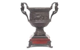 A LARGE 19TH CENTURY BRONZE AND ROUGE MARBLE CLASSICAL URN