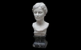 AN EARLY 20TH CENTURY LIFE-SIZE MARBLE BUST OF A LADY