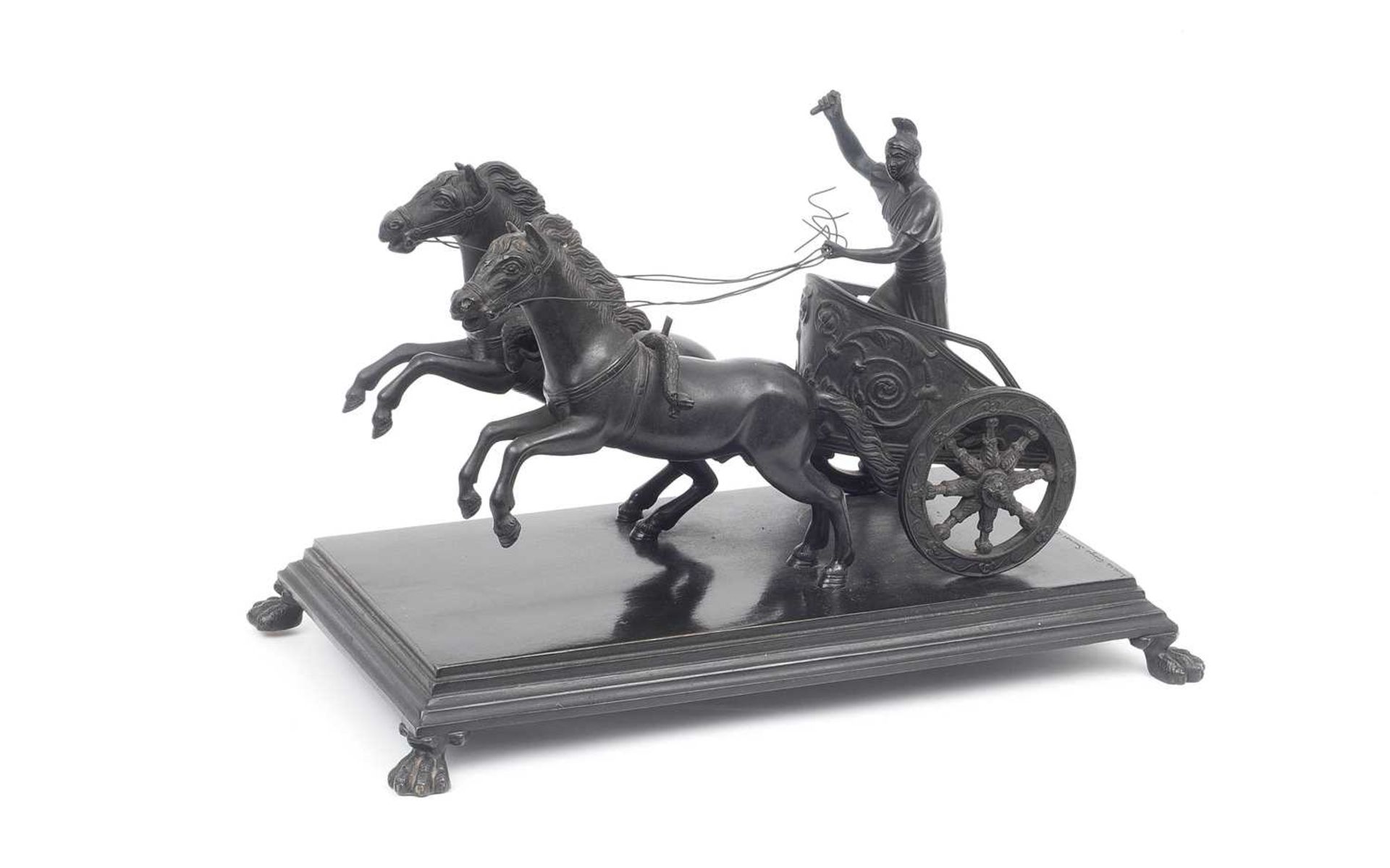 A 19TH CENTURY GRAND TOUR BRONZE OF A CHARIOT BY GIORGIO SOMMER, NAPLES
