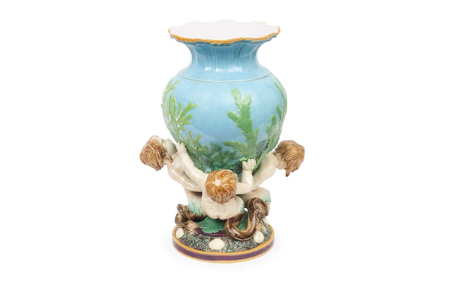 A 19TH CENTURY MINTON MAJOLICA TRITON JARDINIERE