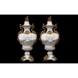 A VERY LARGE PAIR OF 19TH CENTURY LOUIS XV STYLE PORCELAIN AND ORMOLU VASES AND COVERS