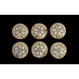 A SET OF SIX EARLY 20TH CENTURY GILT METAL, ENAMEL AND MARCASITE BUTTONS