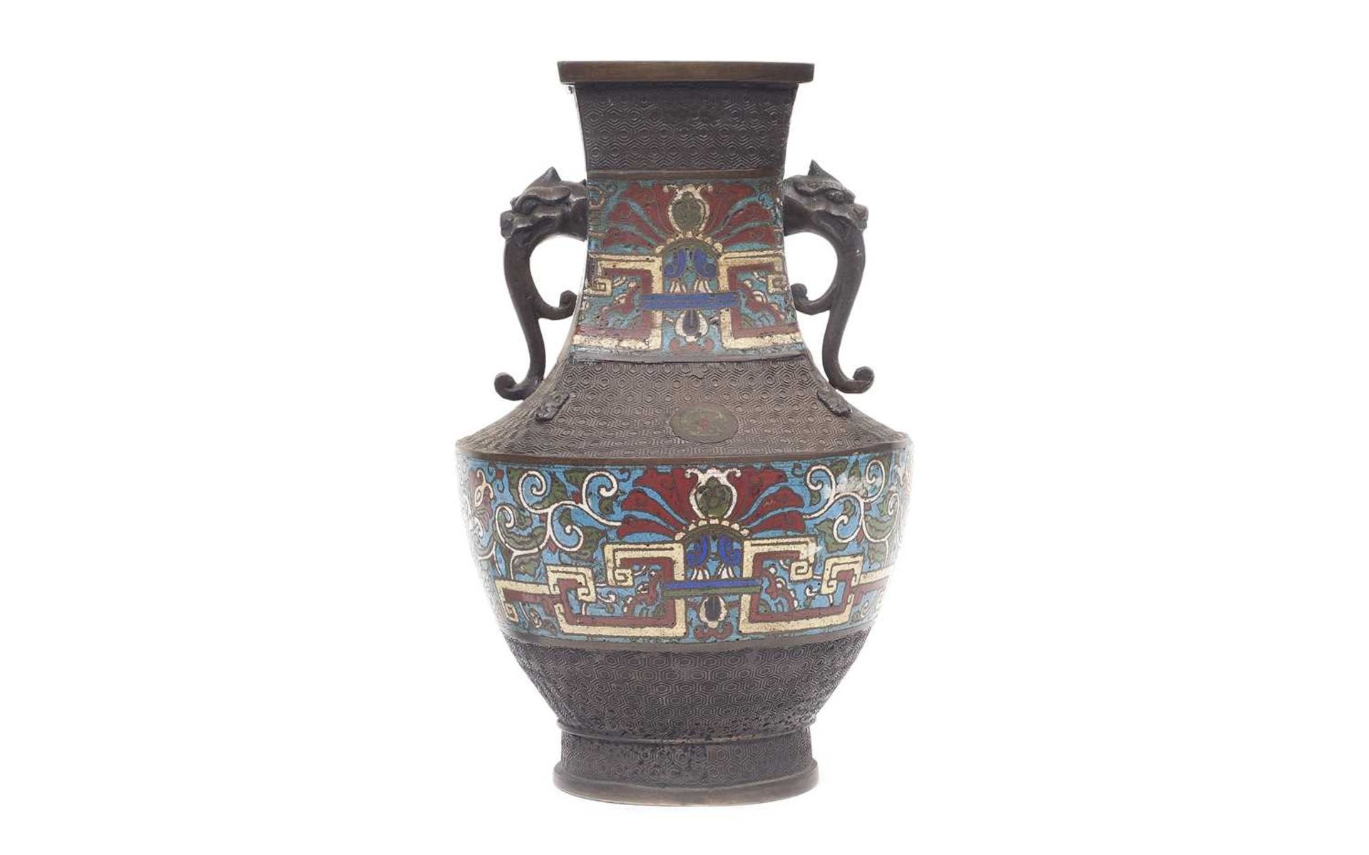 A CHINESE ARCHAIC STYLE BRONZE AND ENAMEL VASE