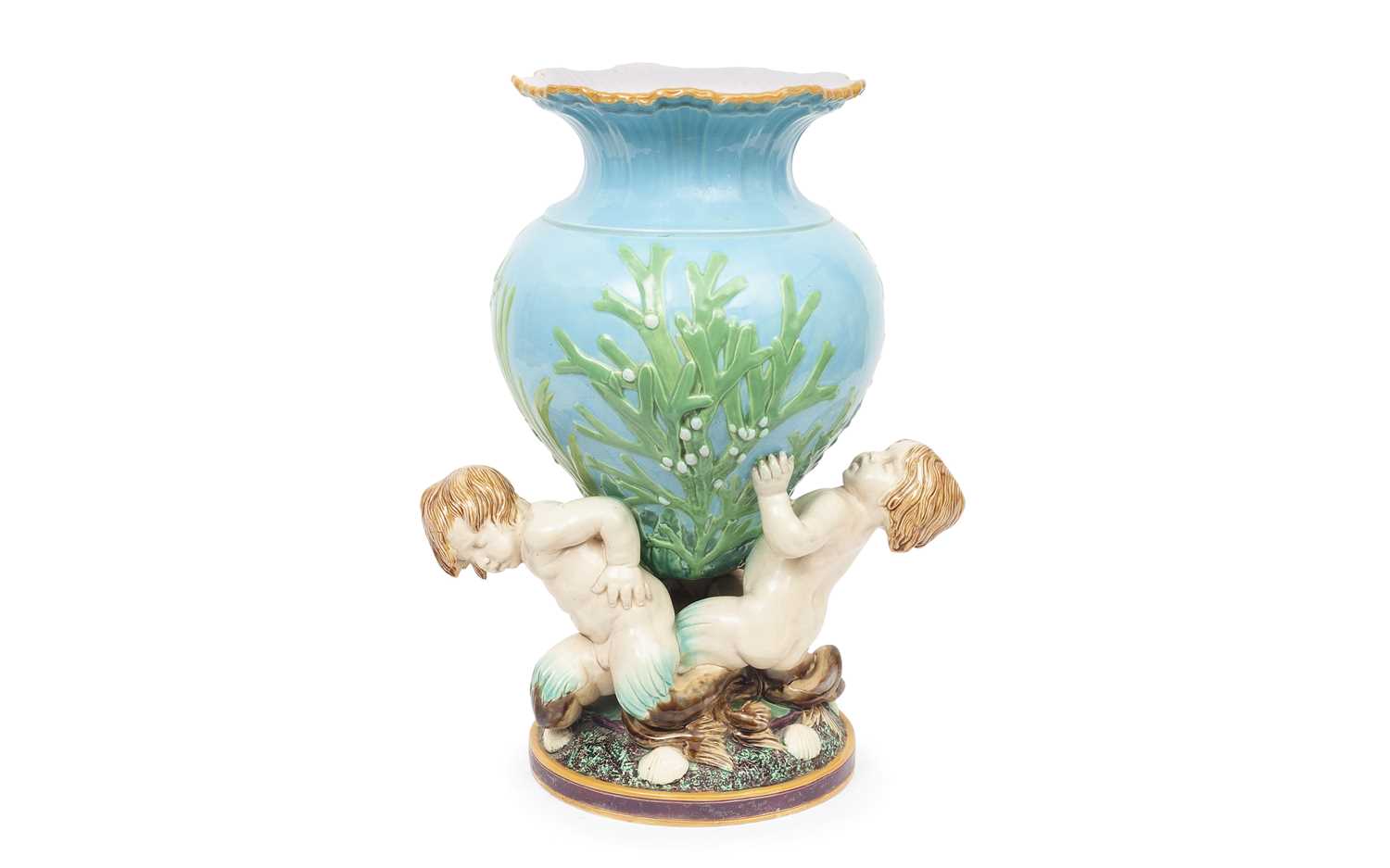 A 19TH CENTURY MINTON MAJOLICA TRITON JARDINIERE - Bild 3 aus 7