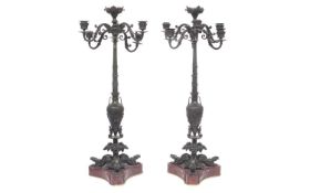 ATTRIBUTED TO BARBEDIENNE: A PAIR OF LATE 19TH CENTURY BRONZE AND MARBLE NEO-GREC CANDELABRA