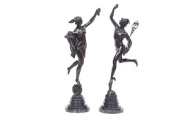 AFTER GIAMBOLOGNA (ITALIAN, 1529-1608): A PAIR OF 19TH CENTURY BRONZE FIGURES OF MERCURY AND FORTUNA