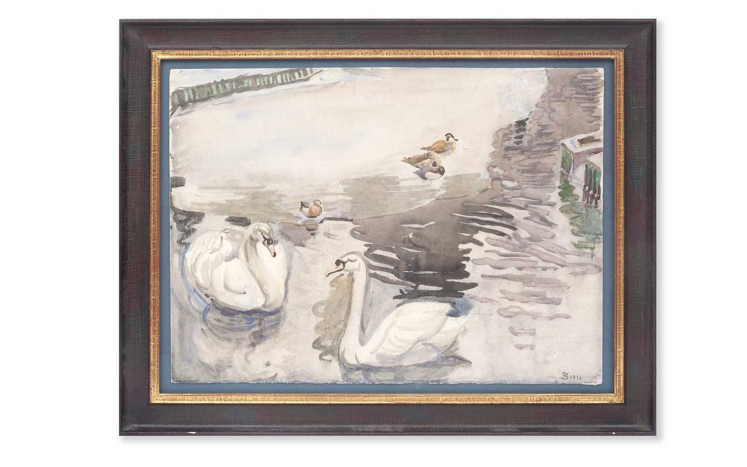 FRITZ SYBERG (1862-1939): A PAINTING OF SWANS, 1916