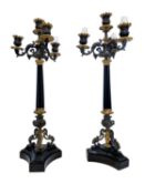 A PAIR OF LATE 19TH CENTURY FRENCH PARCEL GILT AND MARBLE CANDELABRA