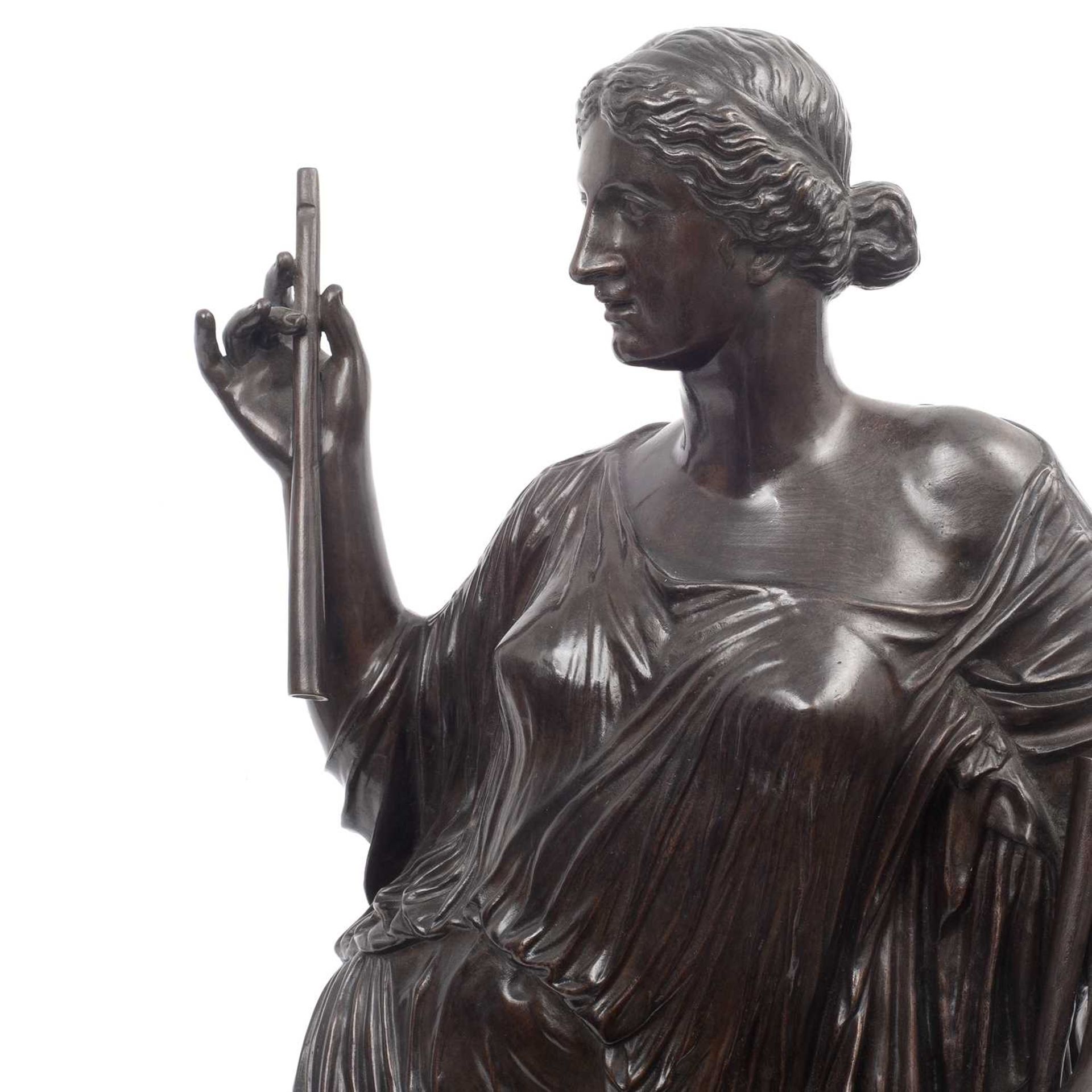 ATTRIBUTED TO F. BARBEDIENNE: A LARGE 19TH CENTURY BRONZE FIGURE OF EUTERPE - Image 6 of 6