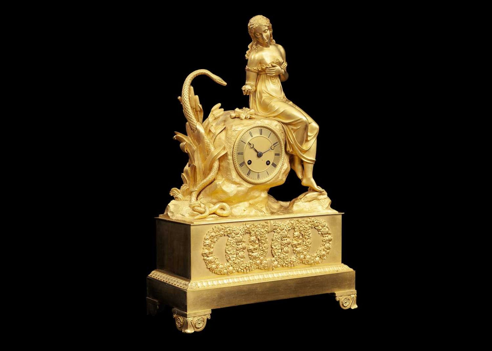 A FINE AND RARE EARLY 19TH CENTURY ORMOLU CLOCK DEPICTING EVE AND THE SERPENT - Image 2 of 4