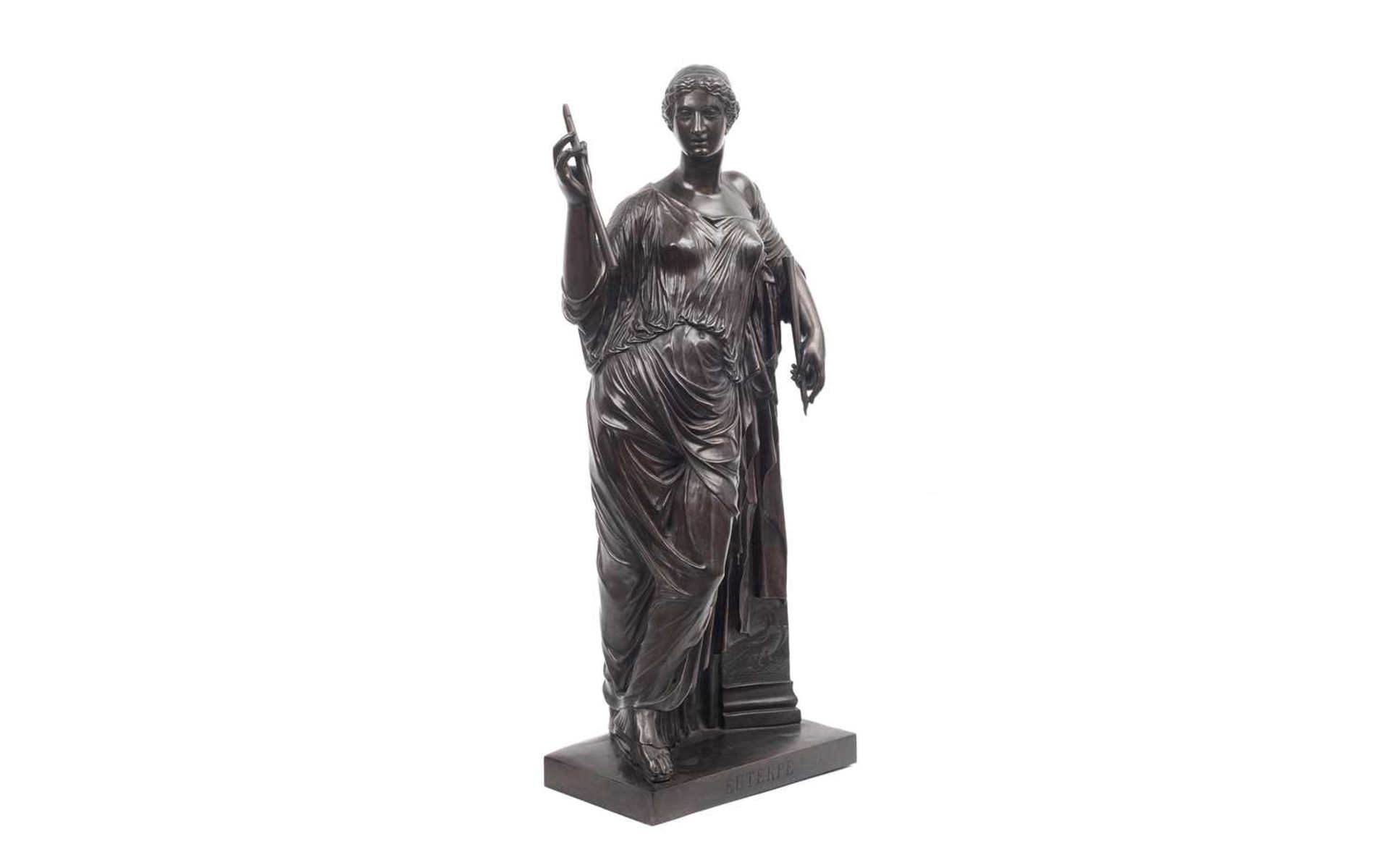 ATTRIBUTED TO F. BARBEDIENNE: A LARGE 19TH CENTURY BRONZE FIGURE OF EUTERPE - Image 2 of 6