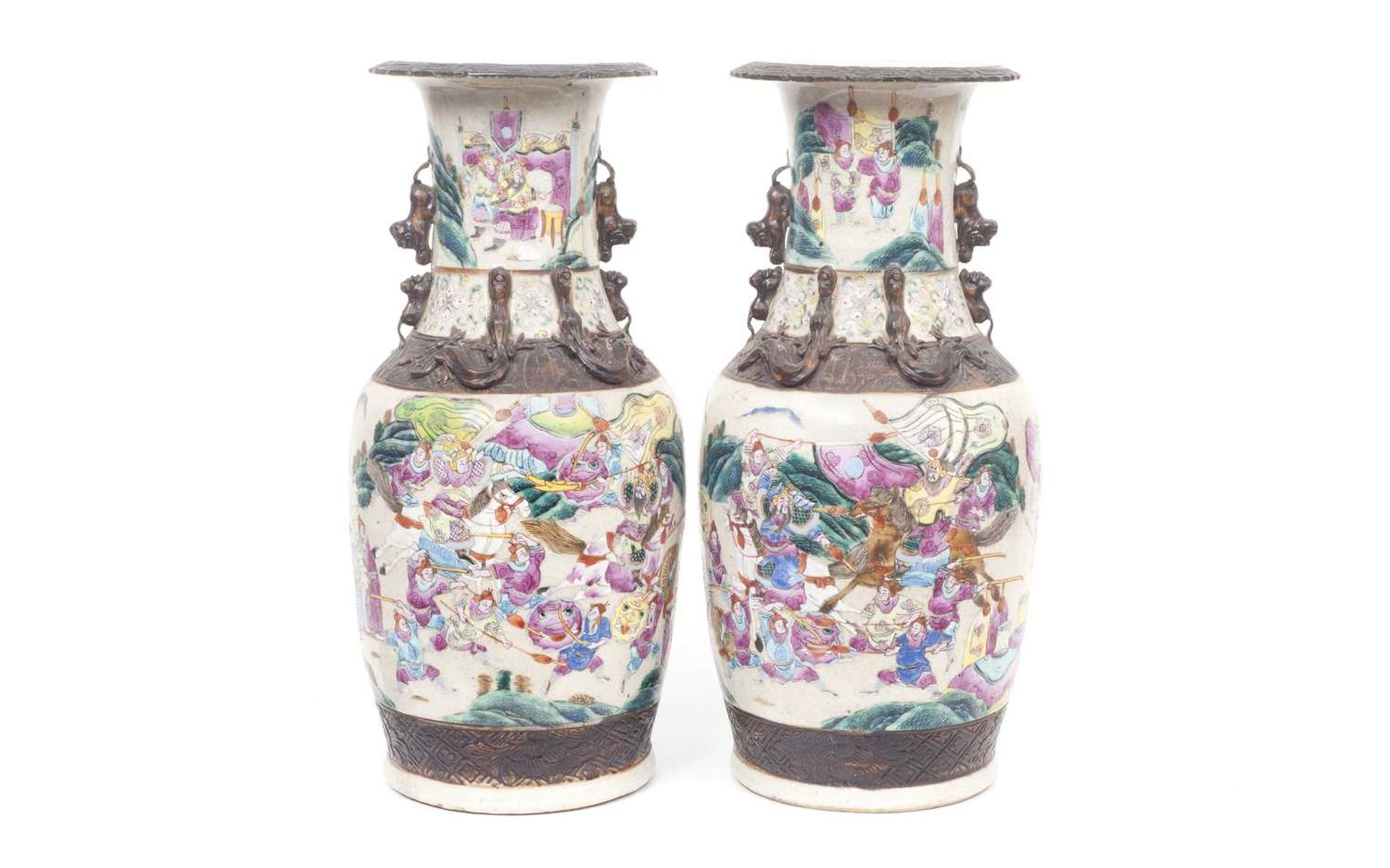 A PAIR OF LATE 19TH / EARLY 20TH CENTURY CHINESE CRACKLE GLAZED PORCELAIN VASES - Image 2 of 3