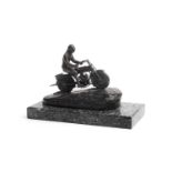 AN ART DECO PERIOD AUSTRIAN BRONZE MODEL OF A MAN ON A MOTORCYCLE