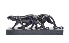 AFTER LOUIS-ALBERT CARVIN (1875-1951): A GLAZED PLASTER GROUP OF PANTHERS