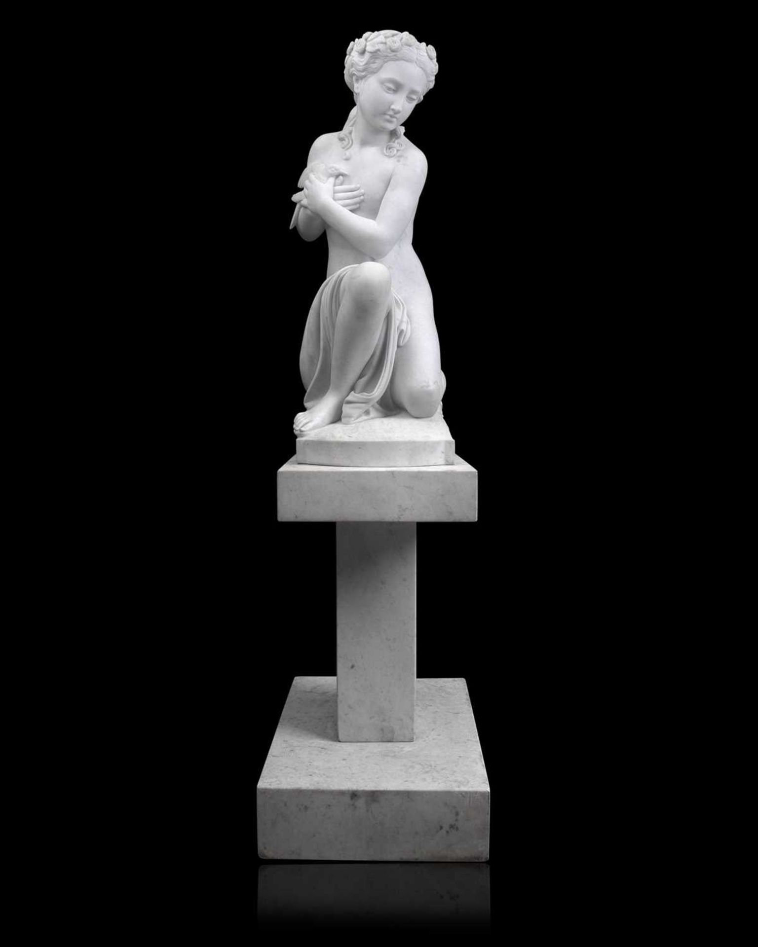 A LARGE LATE 19TH CENTURY ITALIAN MARBLE FIGURE OF A GIRL HOLDING A BIRD BY ROMANELLI - Image 3 of 9