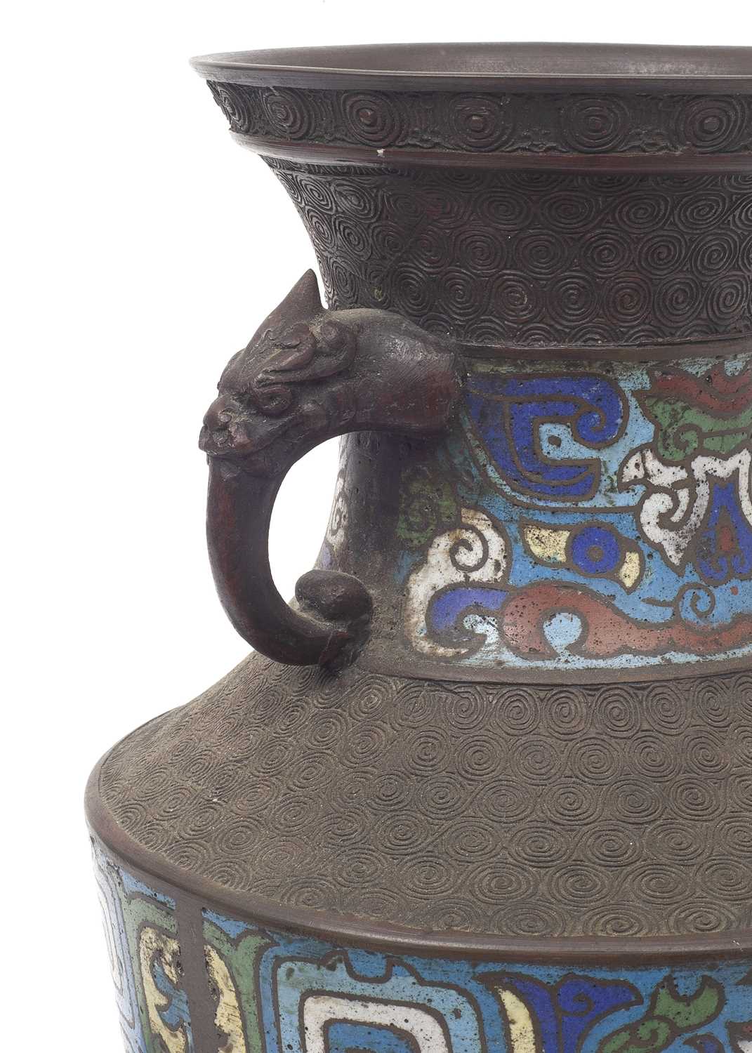 A CHINESE ARCHAIC STYLE BRONZE AND CLOISONNE ENAMEL VASE - Image 4 of 4