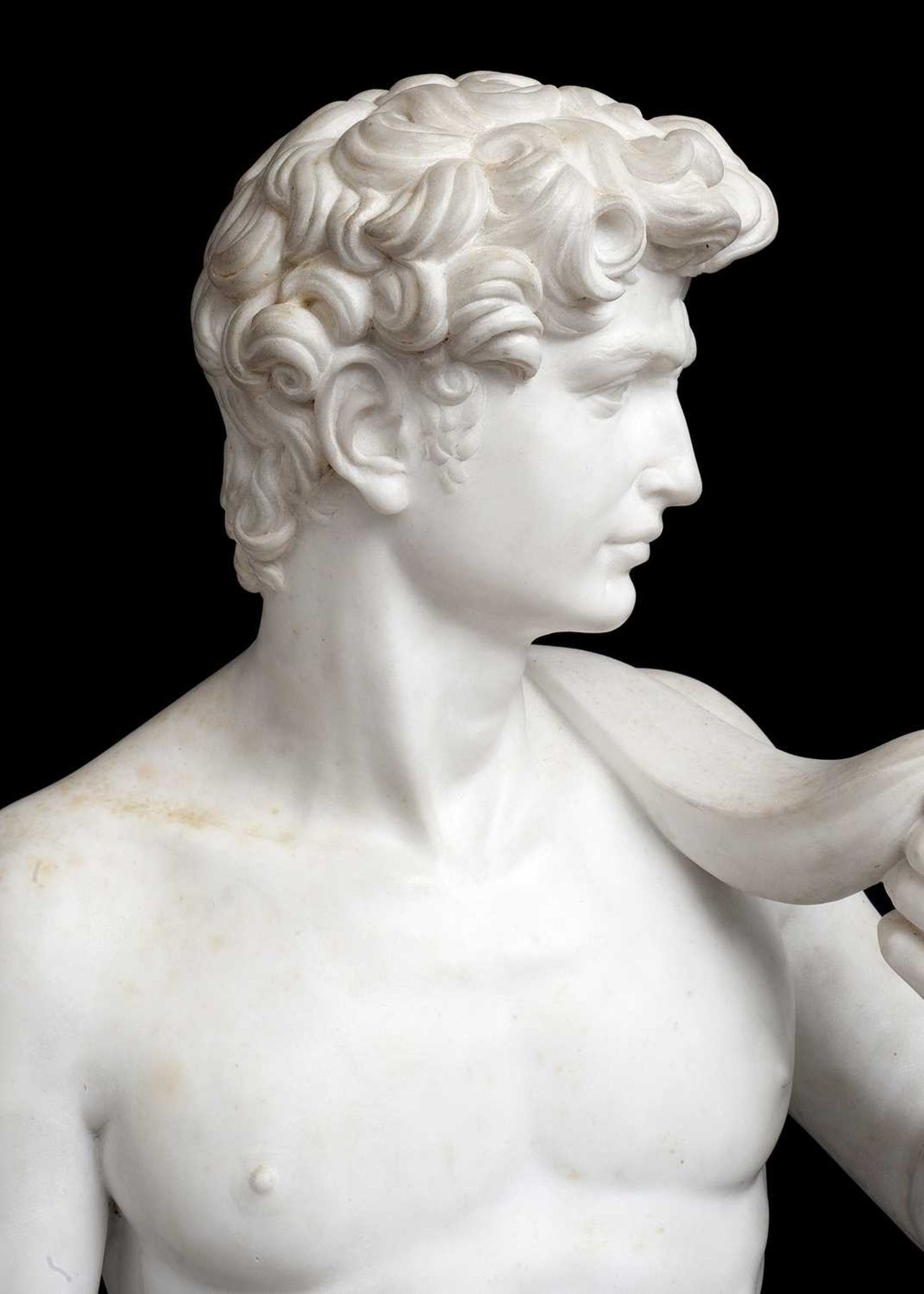 A LARGE 19TH CENTURY ITALIAN MARBLE FIGURE OF DAVID AFTER MICHELANGELO - Image 3 of 7