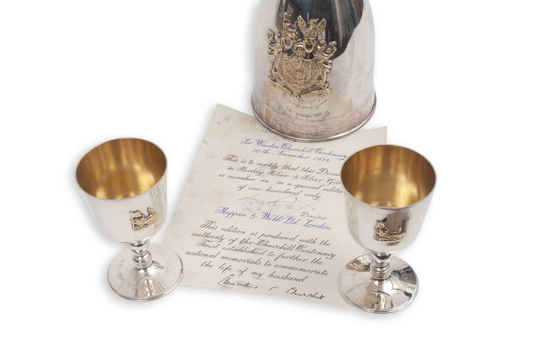 A SIR WINSTON CHURCHILL COMMEMORATIVE SILVER SET BY MAPPIN & WEBB - Image 2 of 4