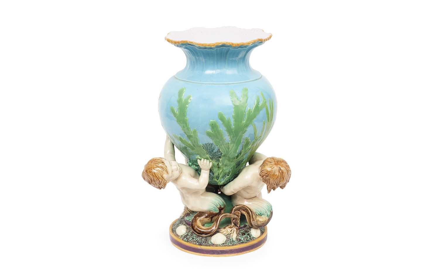 A 19TH CENTURY MINTON MAJOLICA TRITON JARDINIERE - Bild 2 aus 7