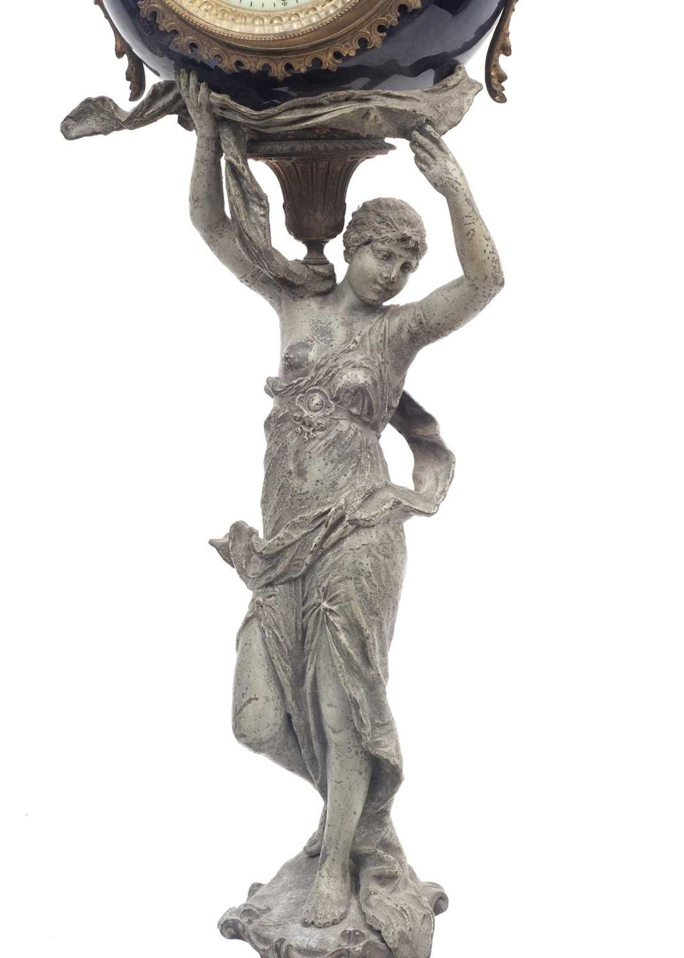 A LATE 19TH CENTURY FRENCH SPELTER AND PORCELAIN FIGURAL CLOCK - Image 2 of 2