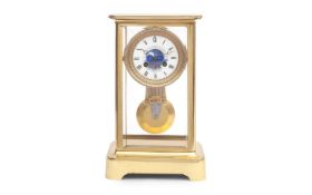 A FRENCH FOUR GLASS MANTEL CLOCK WITH MOONPHASE