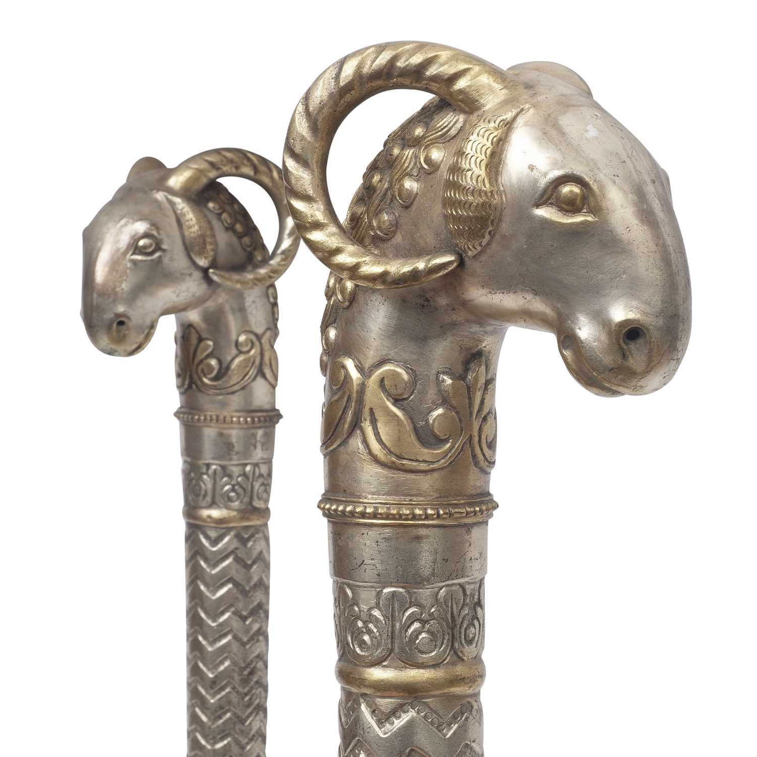 A PAIR OF EARLY 20TH CENTURY INDIAN CEREMONIAL MACES, DECCAN OR NORTHERN INDIA - Image 2 of 2