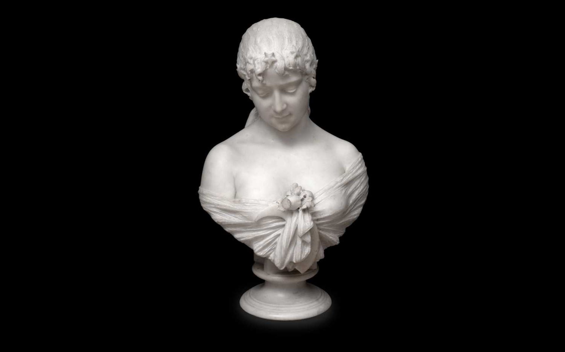 CESARE LAPINI (ITALIAN, 1848-1893): A FINE MARBLE BUST OF A MAIDEN REPRESENTING NIGHT