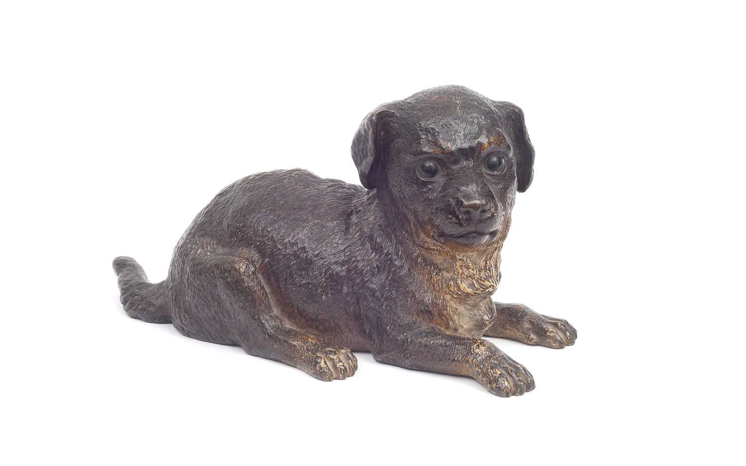 A LATE 19TH CENTURY COLD PAINTED BRONZE MODEL OF A PUPPY