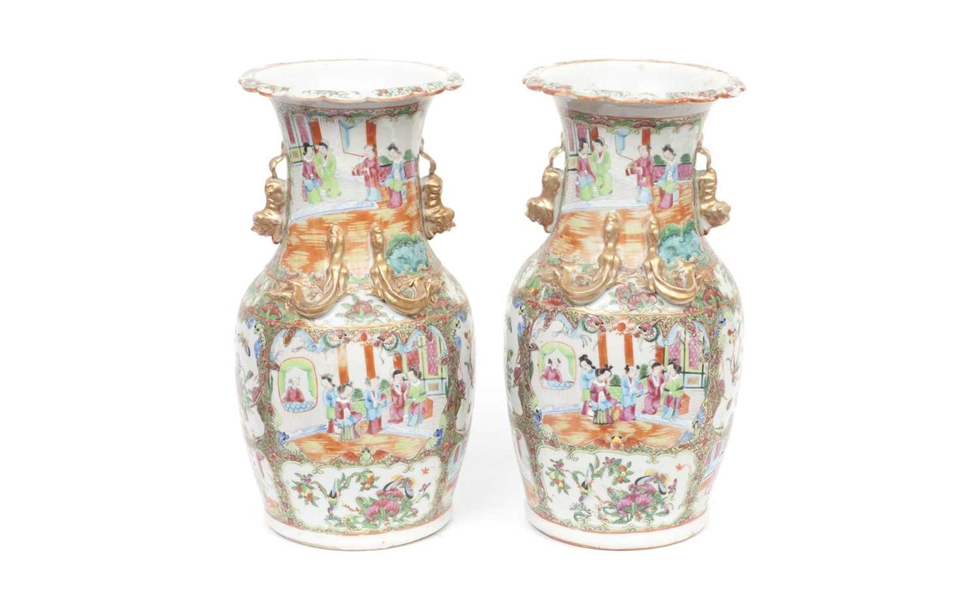 A PAIR OF LATE 19TH CENTURY CHINESE CANTON PORCELAIN VASES - Image 2 of 3