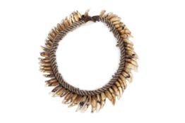 TRIBAL ART / ETHNOGRAPHIC JEWELLERY: A DOG TOOTH NECKLACE WITH 57 TEETH