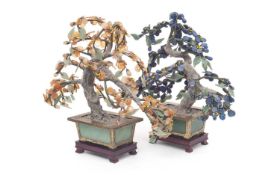 A PAIR OF 1960'S CHINESE HARDSTONE MODELS OF BONSAI TREES