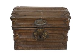 AN EARLY 20TH CENTURY METAL CHEST DESIGNED TO RESEMBLE CANVAS