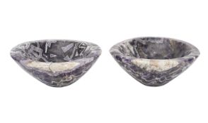 A PAIR OF CARVED AMETHYST CRYSTAL BOWLS