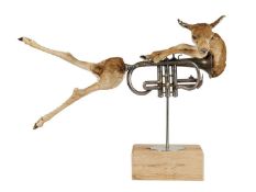 A TAXIDERMY BLACK BUCK IN TRUMPET BY ANDRE ROBOLOBAVICH