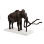 A BRONZE MODEL OF A FULL WOOLLY MAMMOTH