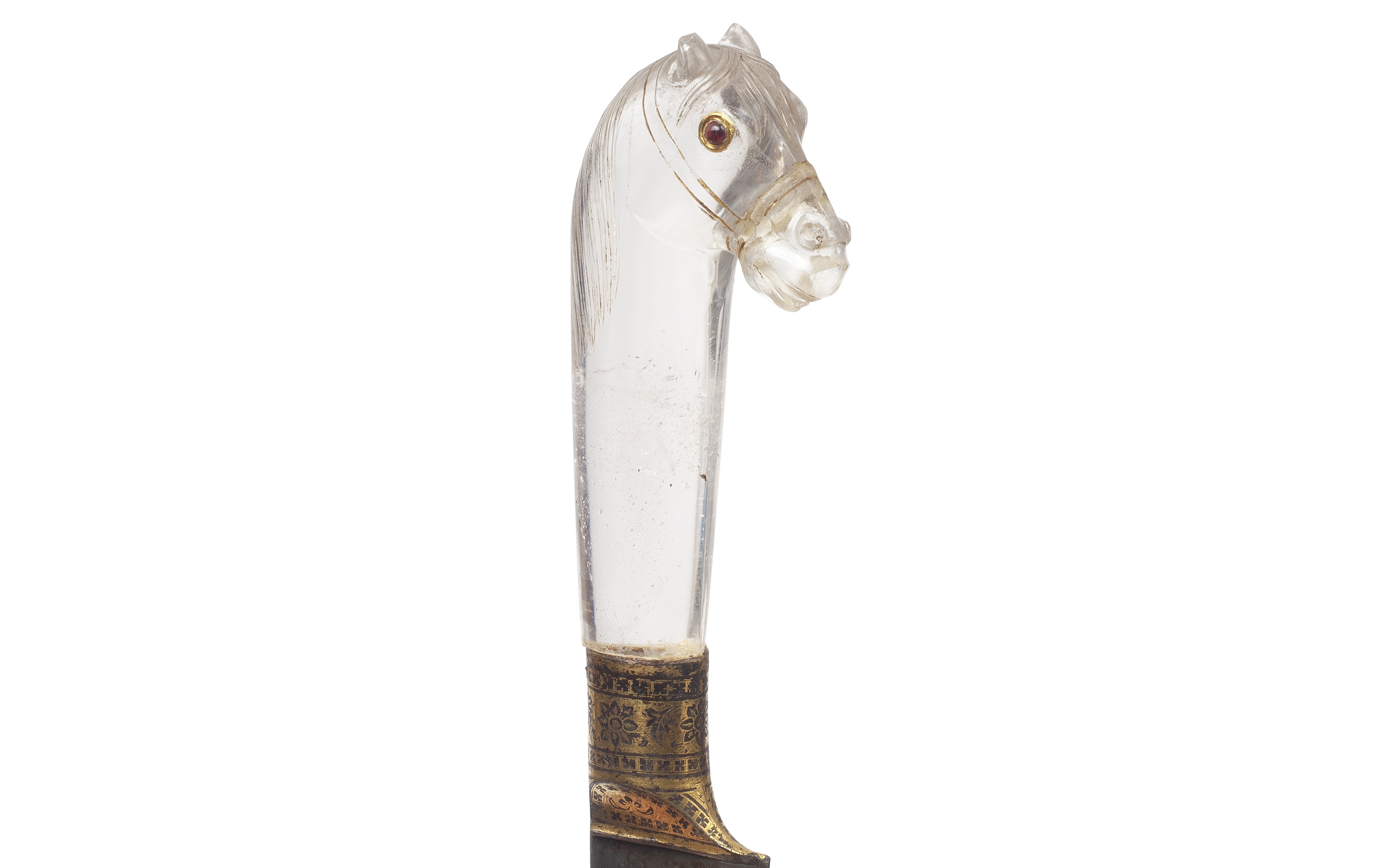 AN 18TH / 19TH CENTURY MUGHAL ROCK CRYSTAL HORSE HEAD DAGGER (PESHKABZ) - Image 3 of 3