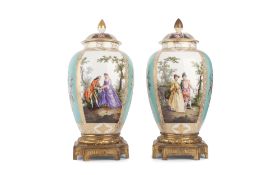 A PAIR OF 19TH CENTURY DRESDEN PORCELAIN VASES AND COVERS IN THE MANNER OF HELENA WOLFSOHN
