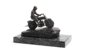 AN ART DECO PERIOD AUSTRIAN BRONZE MODEL OF A MAN ON A MOTORCYCLE