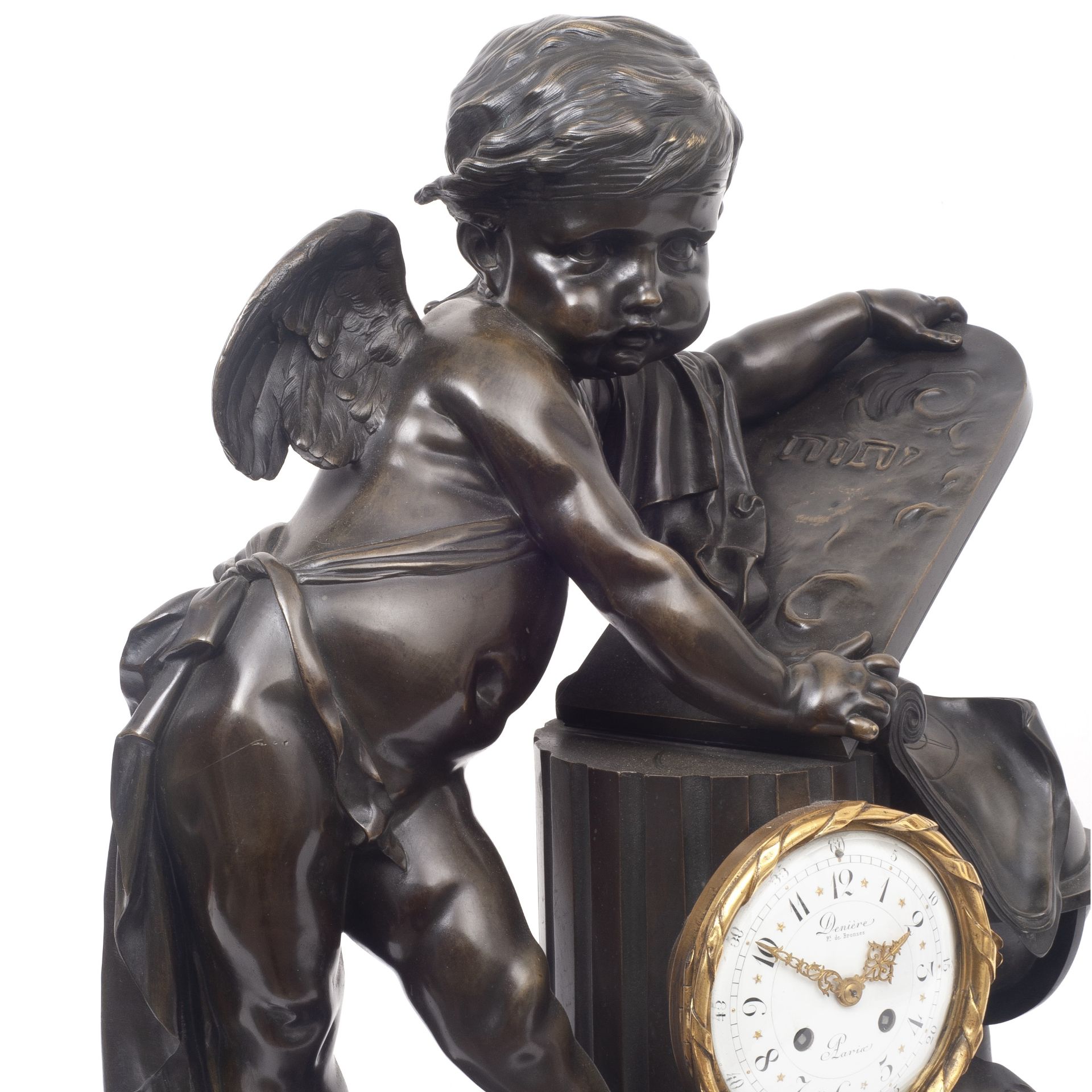 A FINE AND LARGE 19TH CENTURY BRONZE FIGURAL CLOCK SIGNED DENIERE, PARIS, CIRCA 1870 - Image 4 of 5